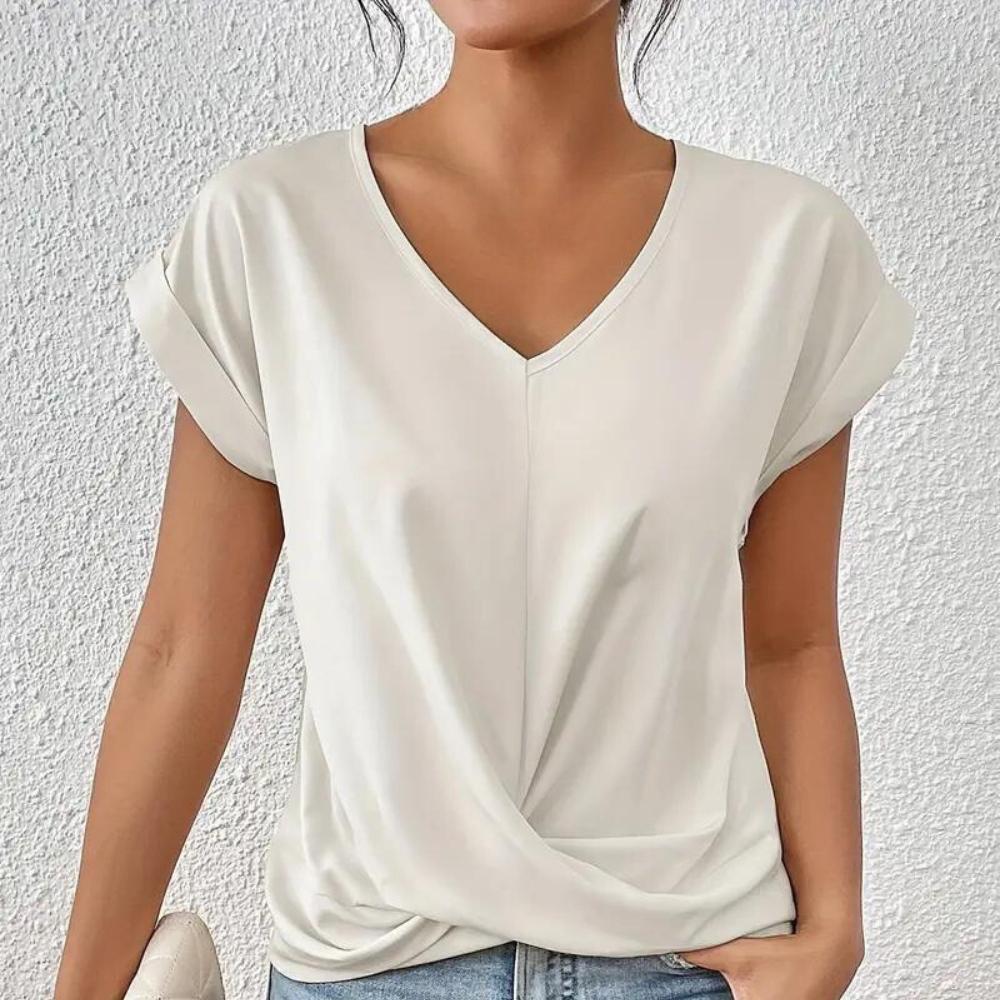Essential V-Neck Top Draped Cotton Blend Design - Product showcase