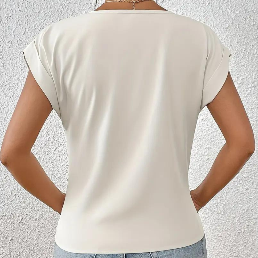 Essential V-Neck Top Draped Cotton Blend Design - Detailed view