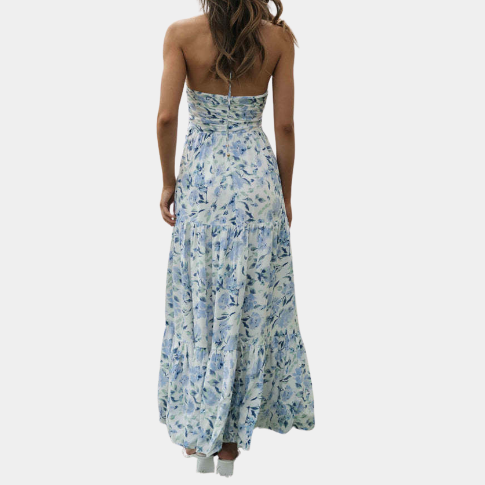 Floral Halter Maxi Dress Lightweight Summer Cotton Blend - Product example