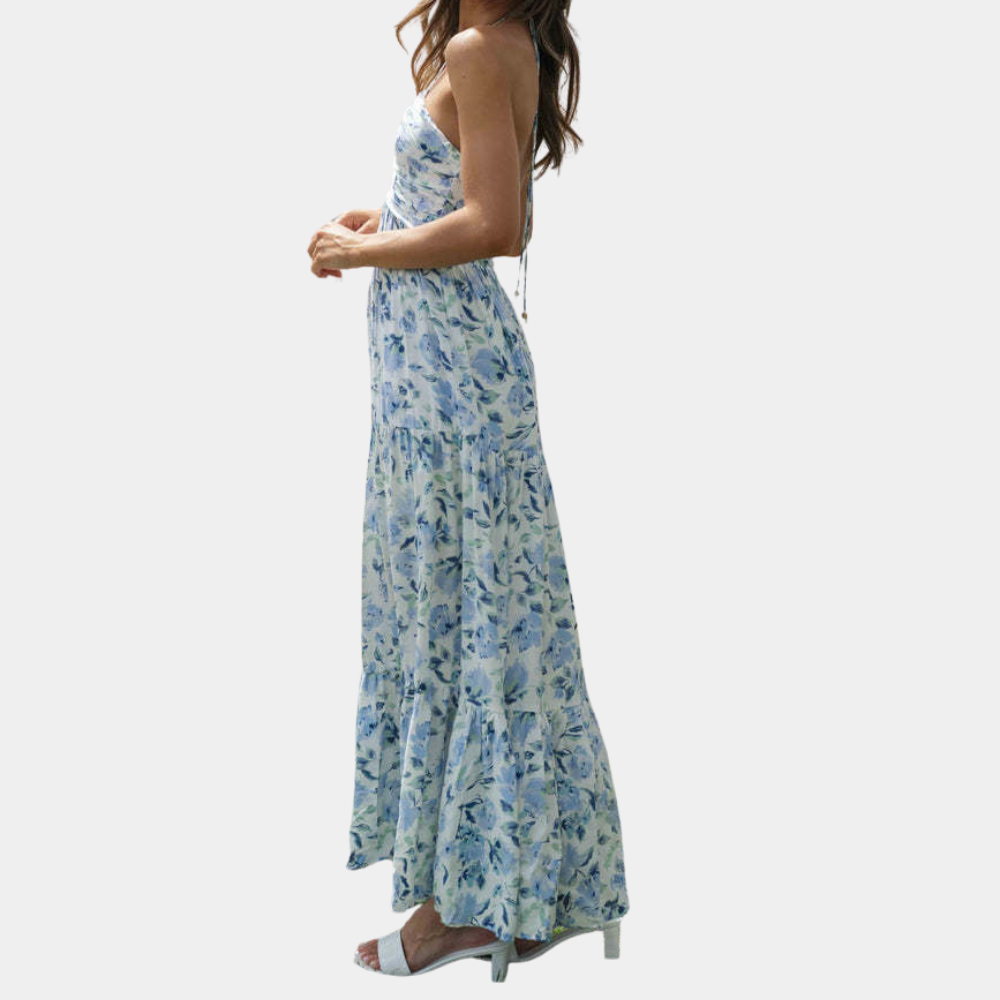 Floral Halter Maxi Dress Lightweight Summer Cotton Blend - Product detail 8