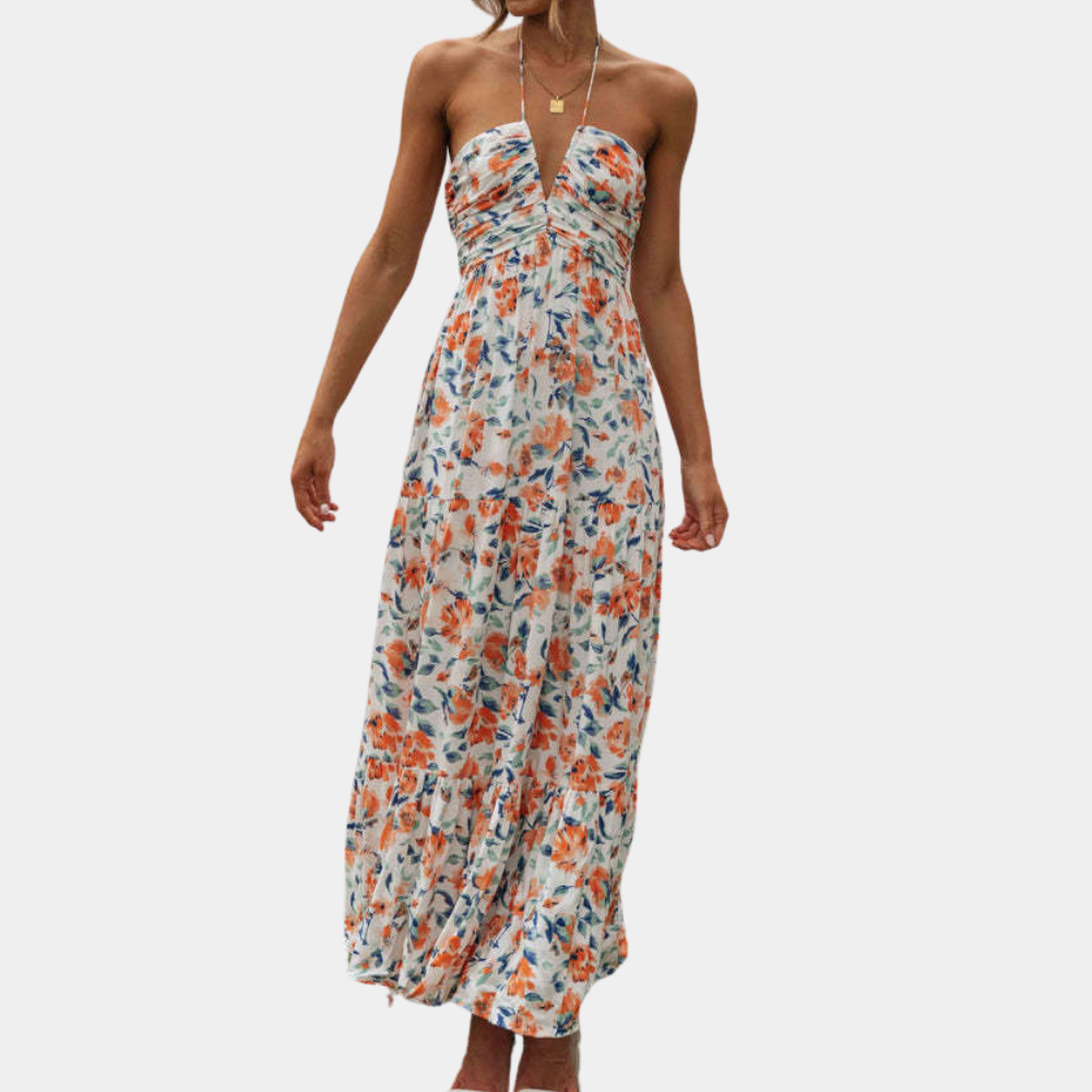 Floral Halter Maxi Dress Lightweight Summer Cotton Blend - Product detail 6