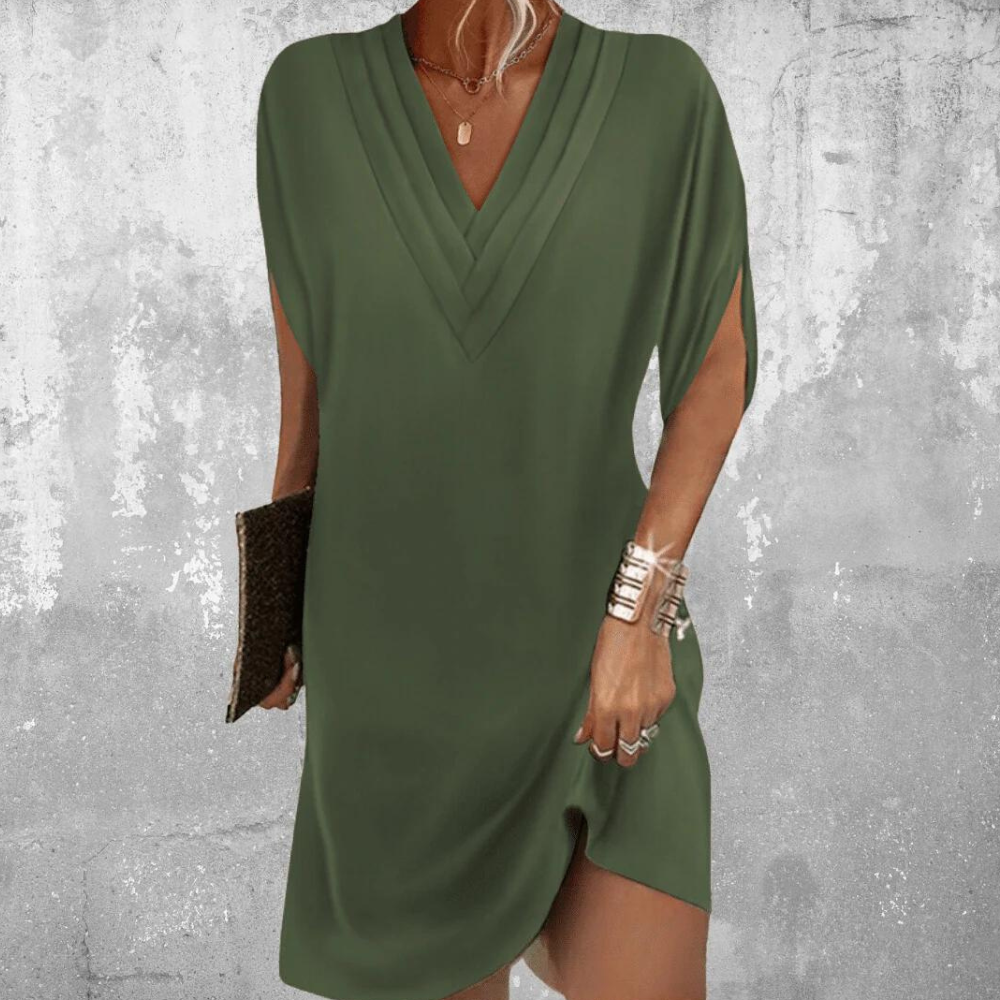 V-Neck Split Sleeve Dress Elegant Black Knee-Length Design - Product example