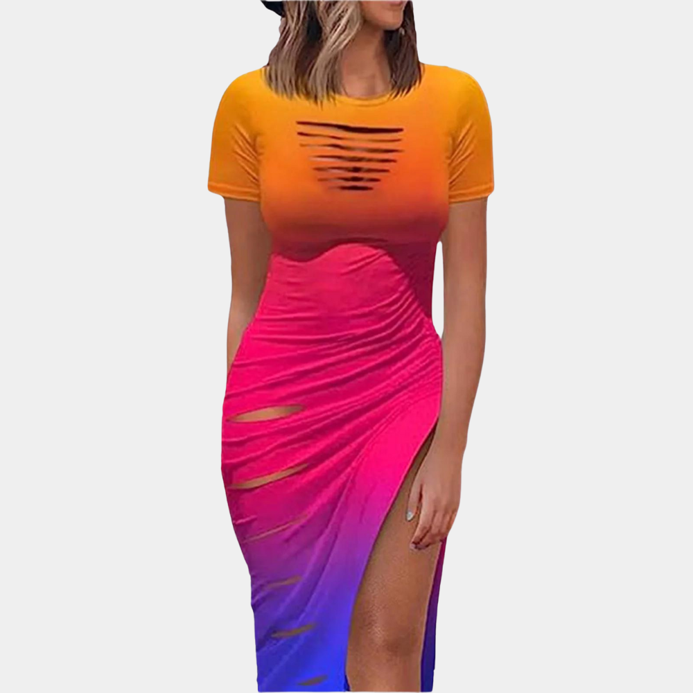 Distressed Bodycon Dress Ruched Side Slit Design - Product detail 11