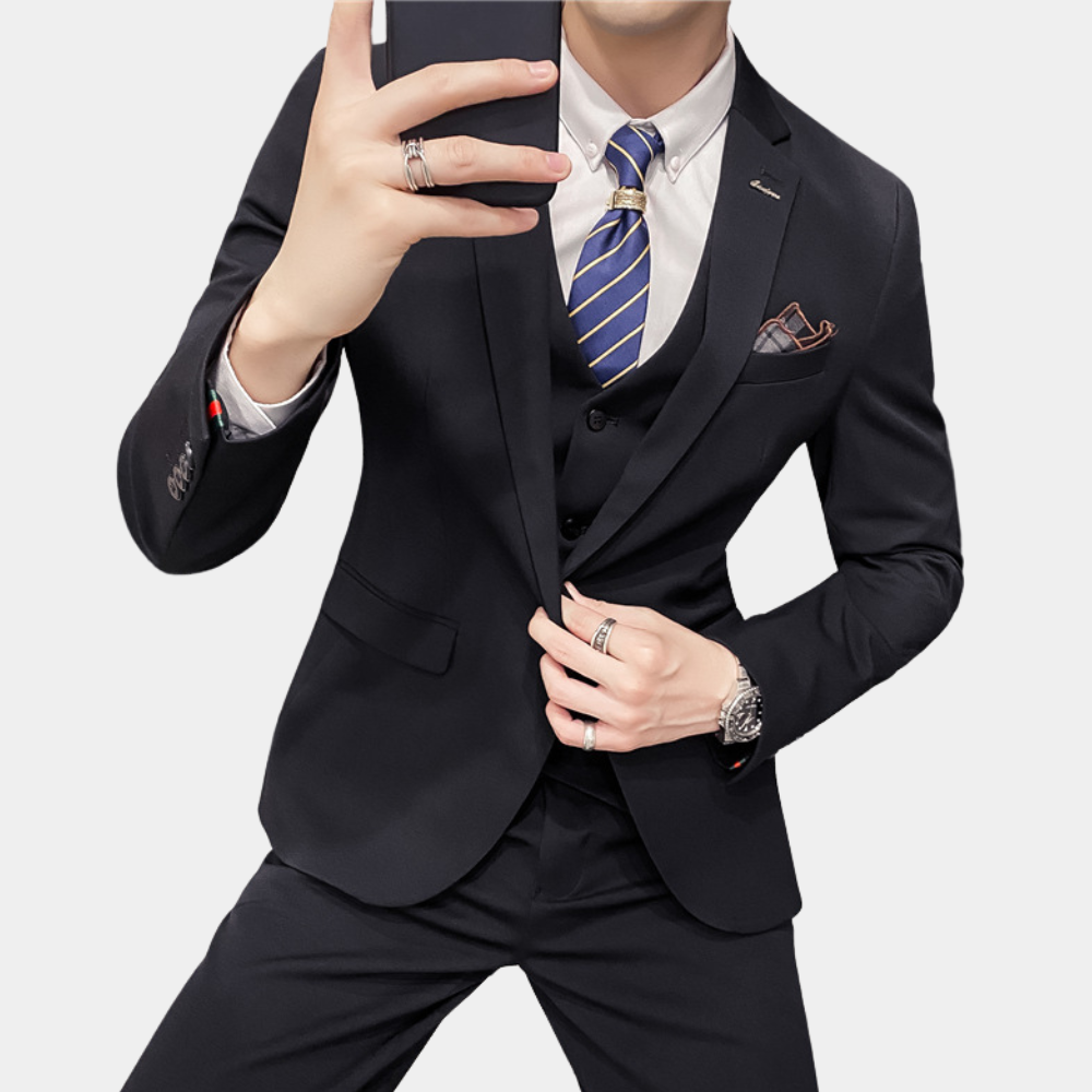 Classic Three Piece Suit Premium Black Business Attire - Detailed view