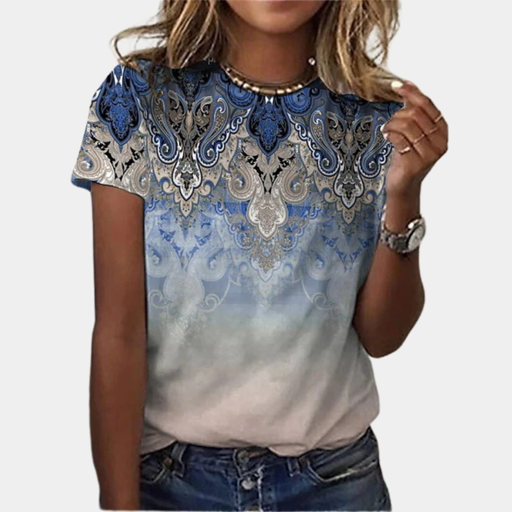 Paisley Print Cotton Blouse Blue Ombre Pattern Design - Product showcase