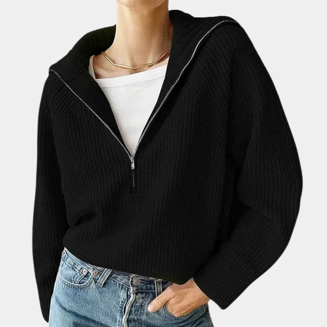 Half Zip Cotton Sweater Ribbed Knit Loungewear - Product detail 8