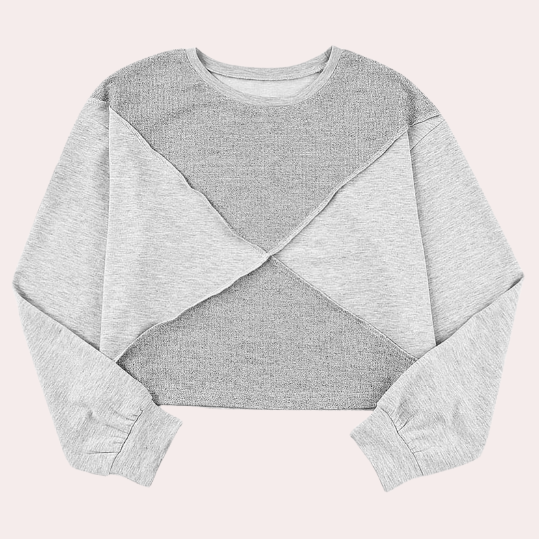 Geometric Cotton Sweatshirt  Two-Tone Patchwork Design - Product showcase