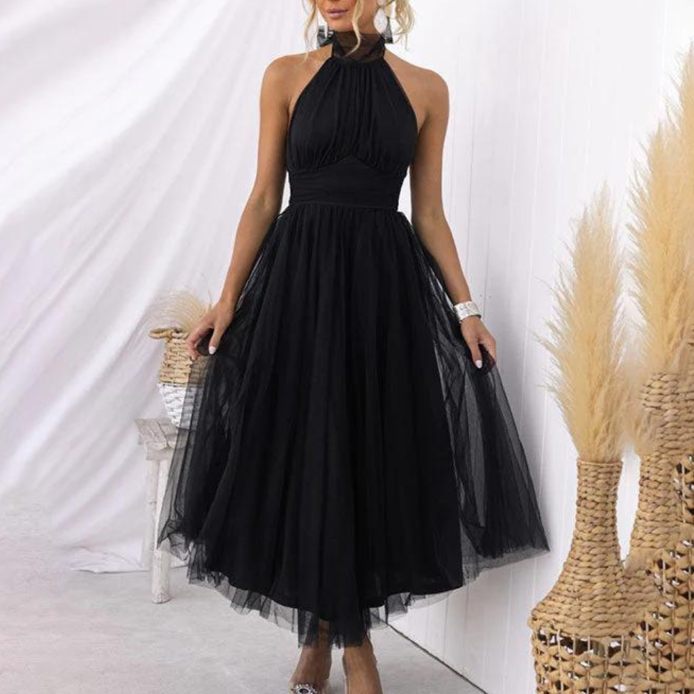 Elegant Halter Maxi Dress Tulle A-Line Evening Gown - Product detail 10