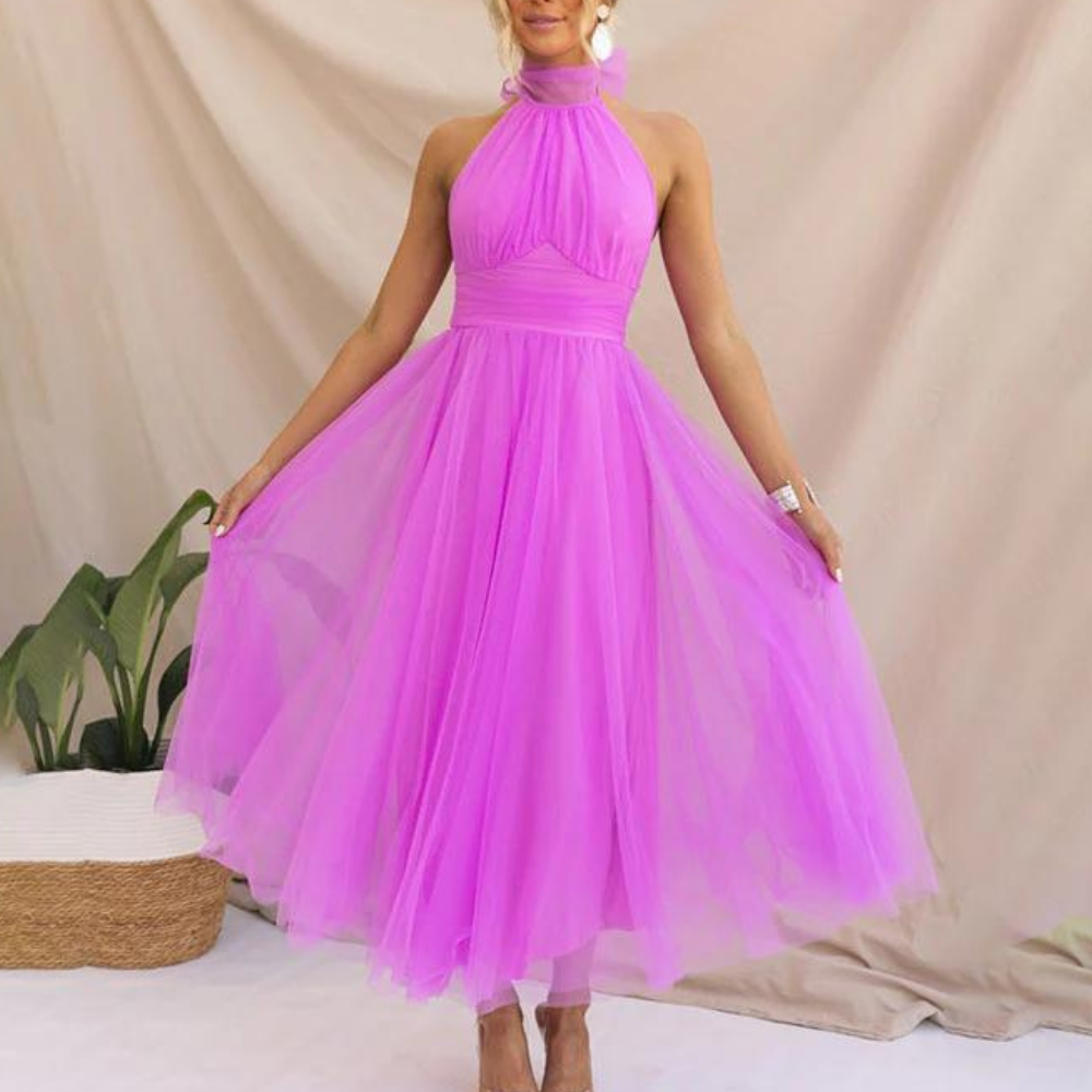 Elegant Halter Maxi Dress Tulle A-Line Evening Gown - Product detail 11