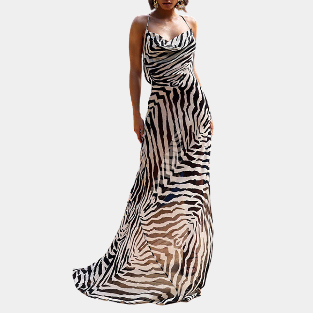 Zebra Print Maxi Dress Backless Evening Gown - Product detail 7