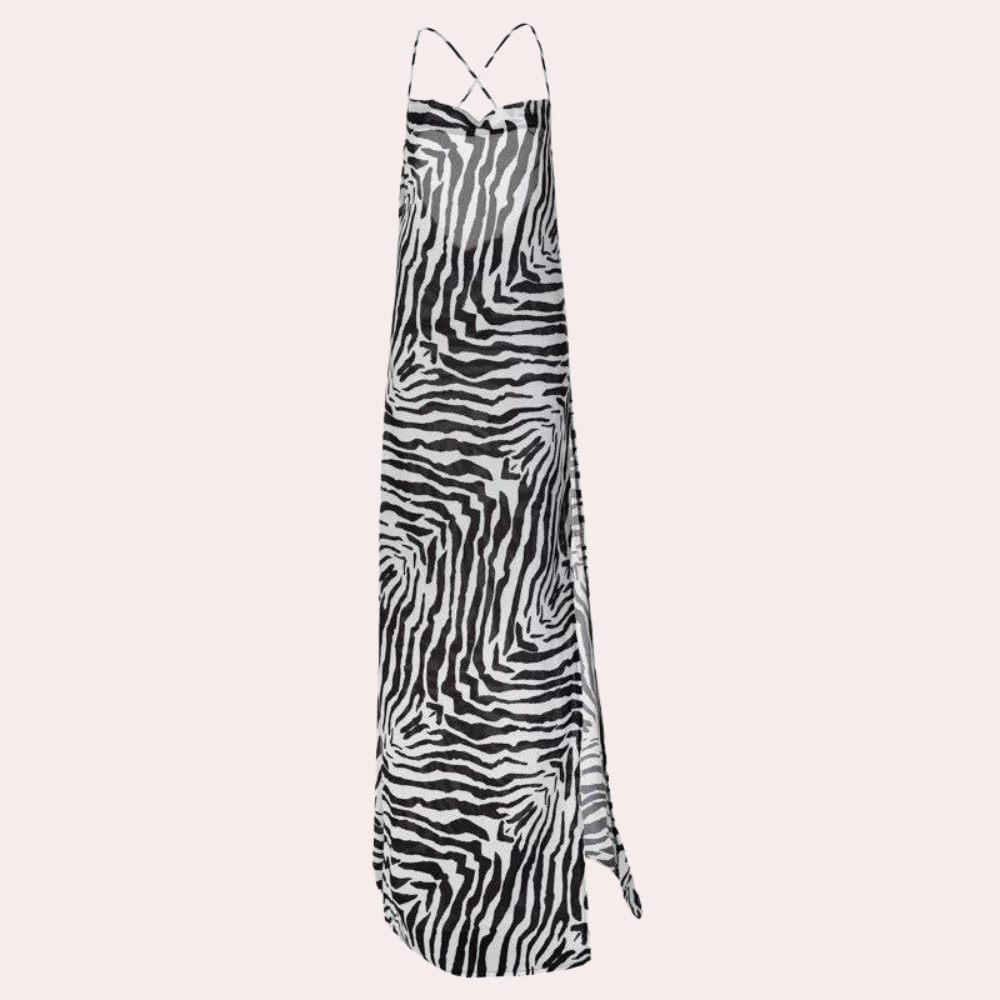 Zebra Print Maxi Dress Backless Evening Gown - Product detail 4