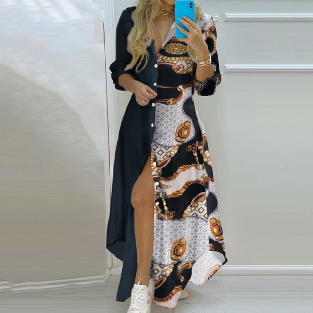 Botanical Maxi Dress Navy Fan Palm Print - Product detail 6