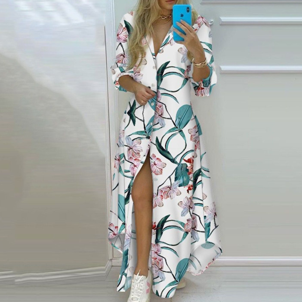 Botanical Maxi Dress Navy Fan Palm Print - Product detail 12