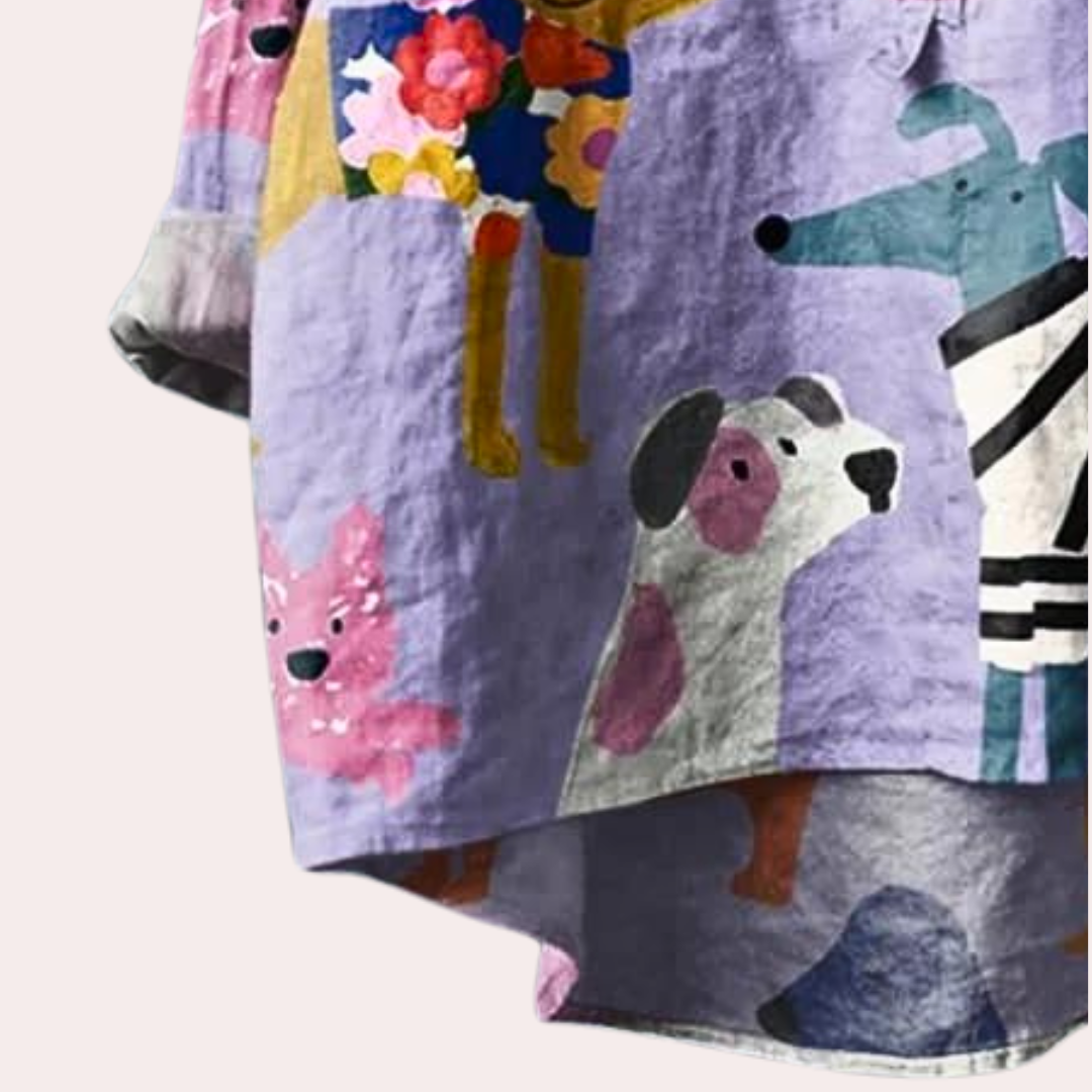 Cotton Dog Print Shirt Artistic Animal Pattern Button-Down - Product example