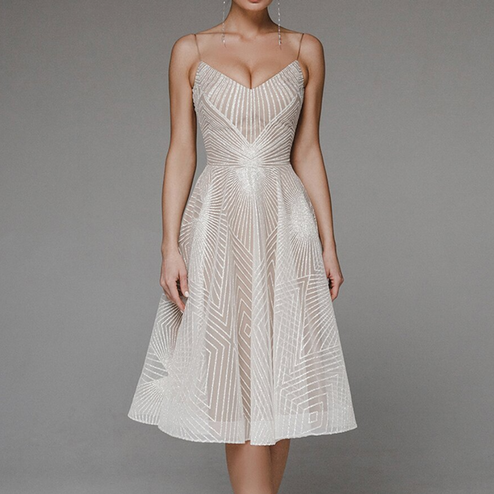 Art Deco Cocktail Dress Geometric Pattern Midi Length - Detailed view