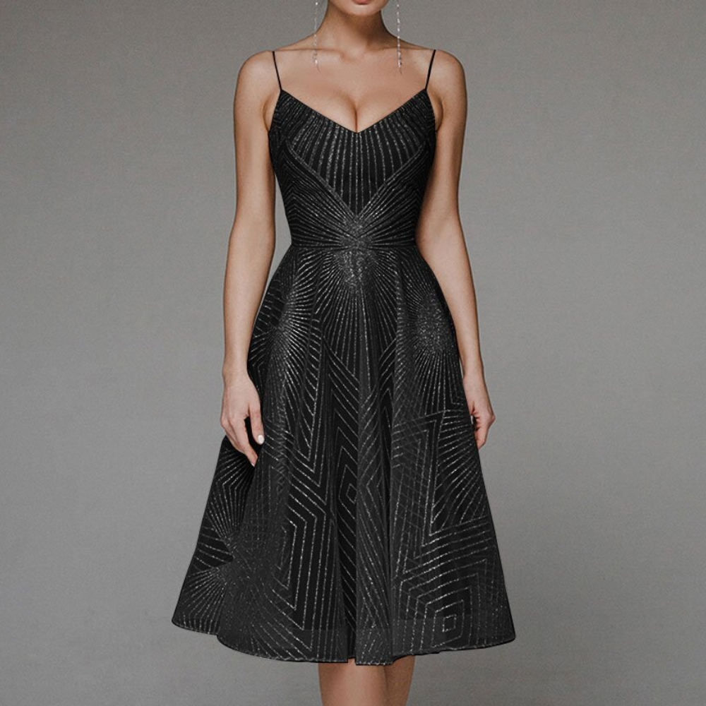 Art Deco Cocktail Dress Geometric Pattern Midi Length - Product detail 4