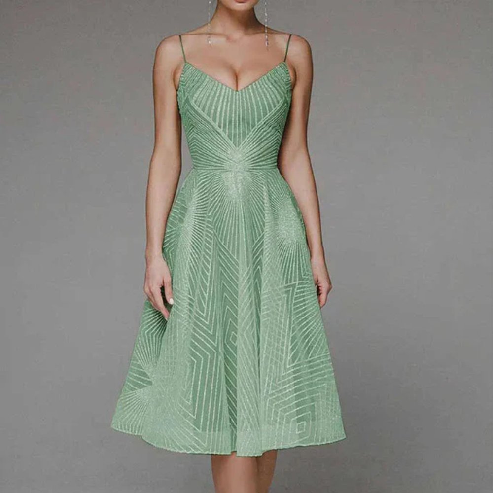 Art Deco Cocktail Dress Geometric Pattern Midi Length - Product detail 6