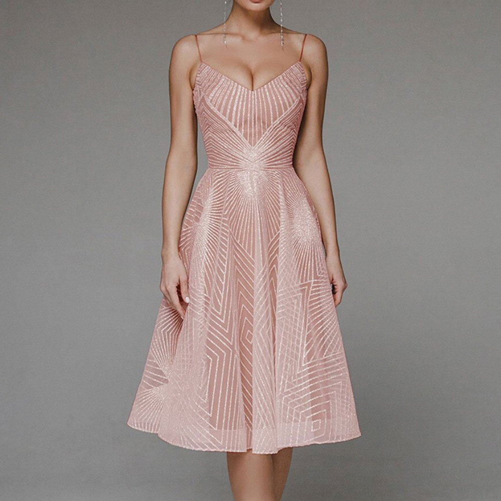 Art Deco Cocktail Dress Geometric Pattern Midi Length - Product detail 11