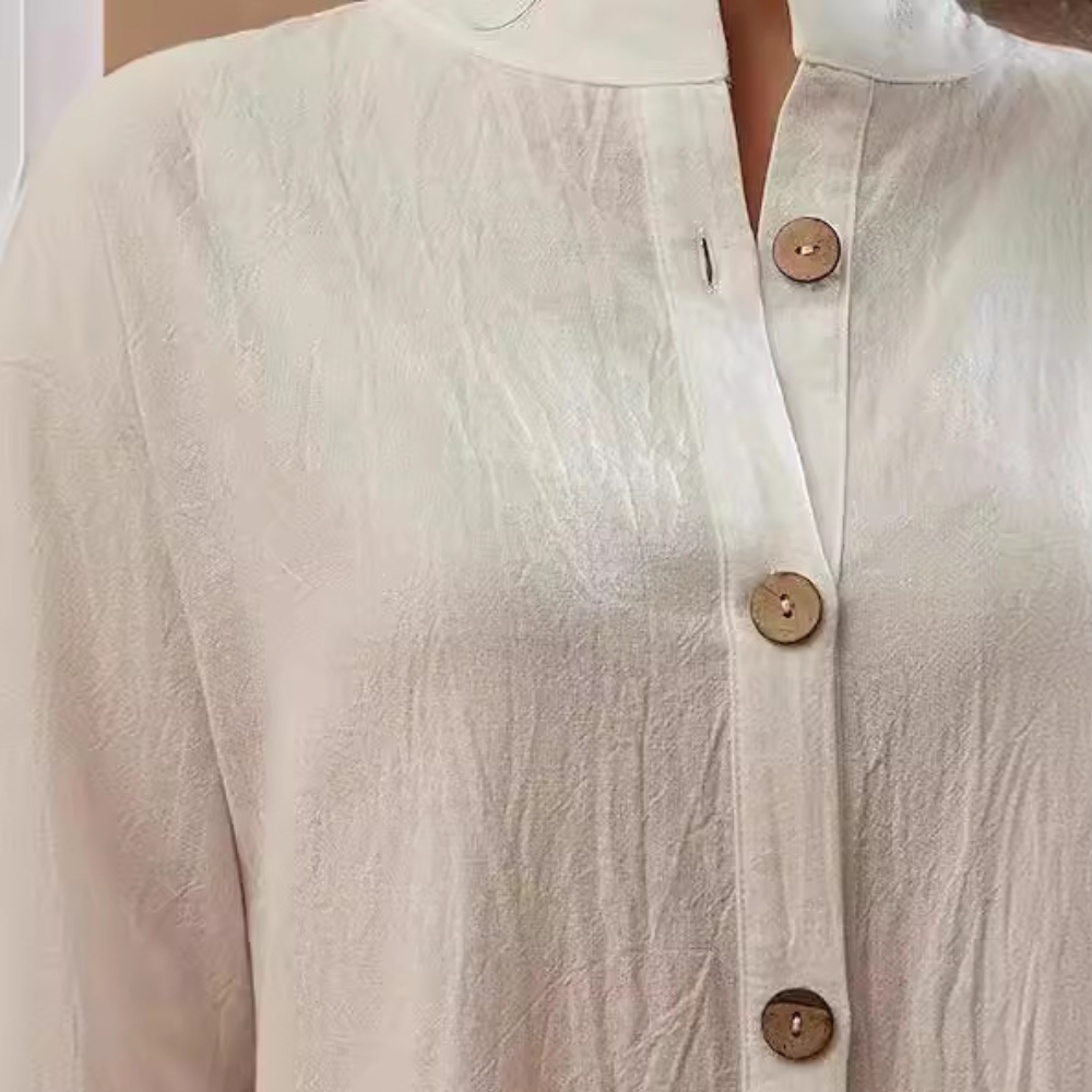 White Cotton Maxi Dress Button-Front Classic Design - Product detail 4