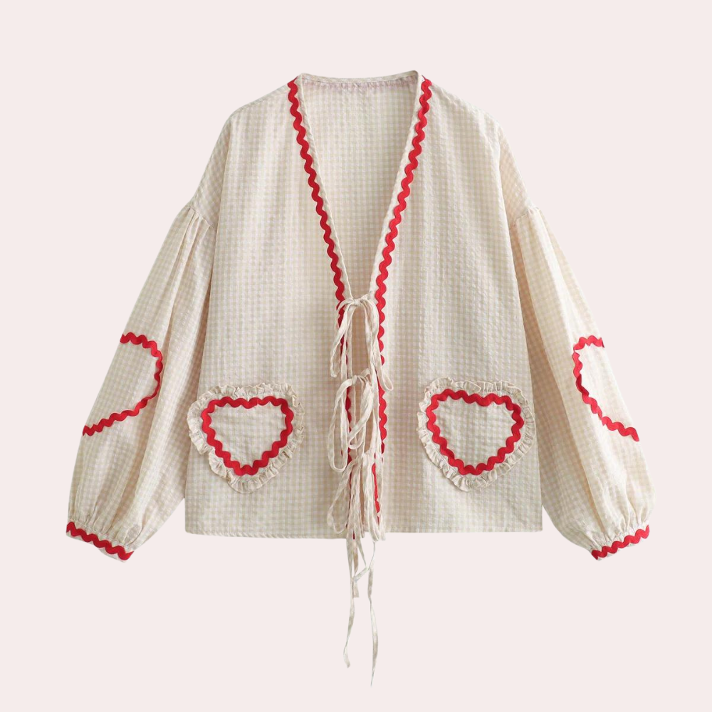 Gingham Heart Blouse Pink Cotton With Red Trim - Product detail 10