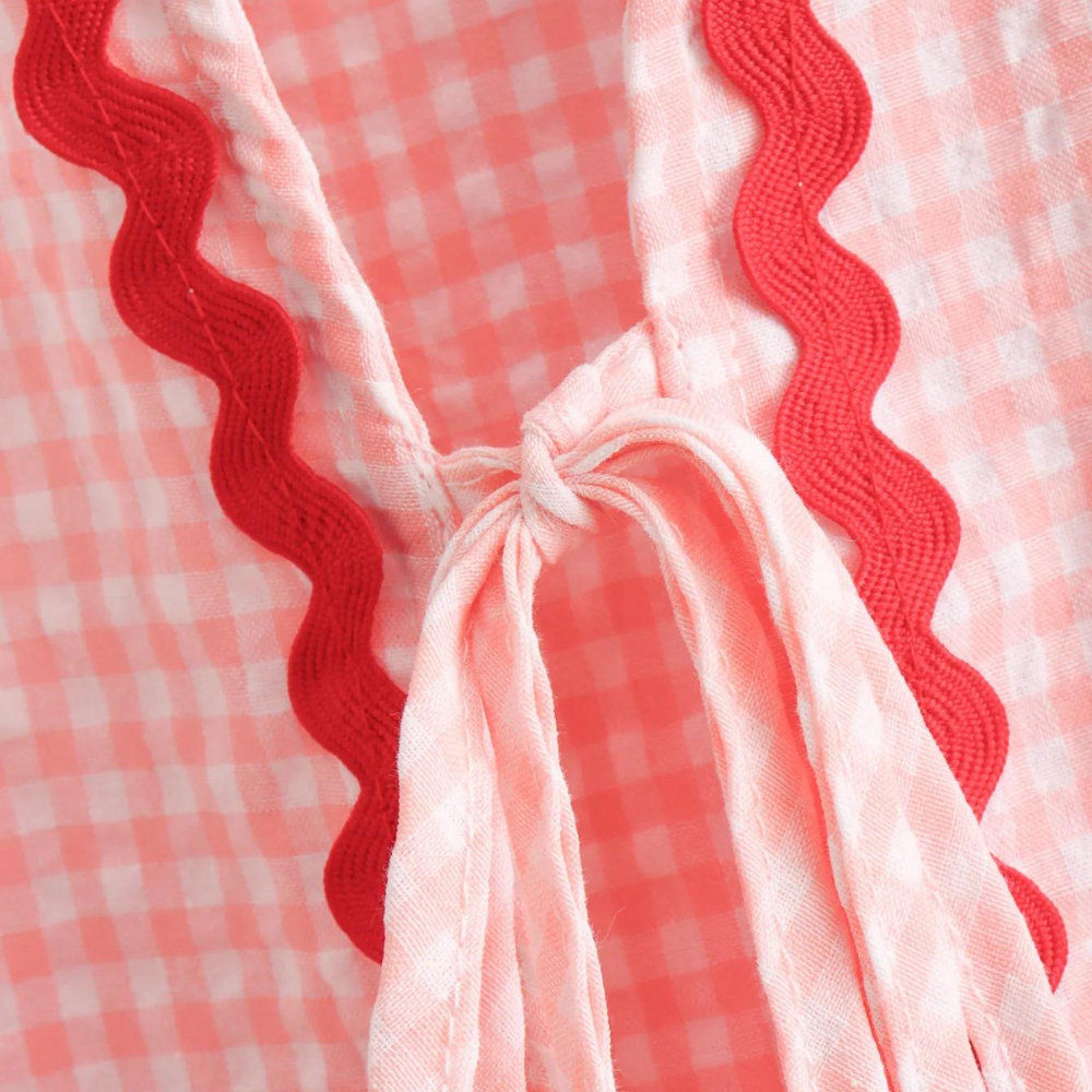 Gingham Heart Blouse Pink Cotton With Red Trim - Product detail 6
