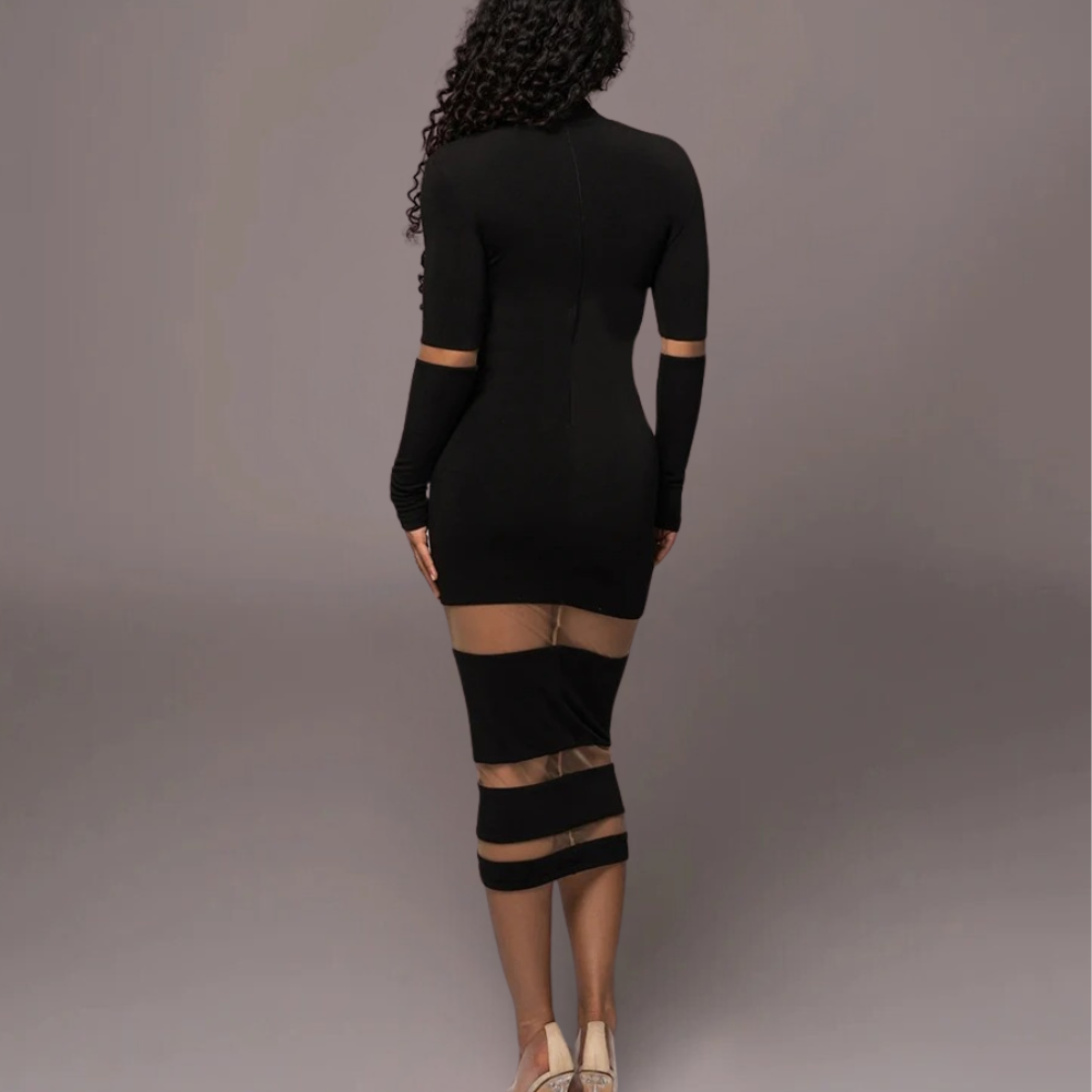 Modern Bodycon Dress White Mesh Cut-Out Design - Product detail 4