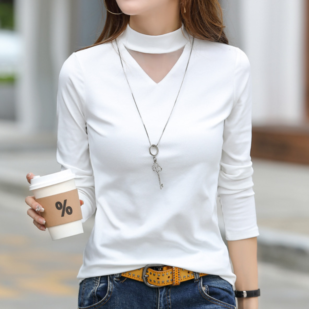 Modern Cotton V-Neck Top Choker Style Neckline - Product detail 4