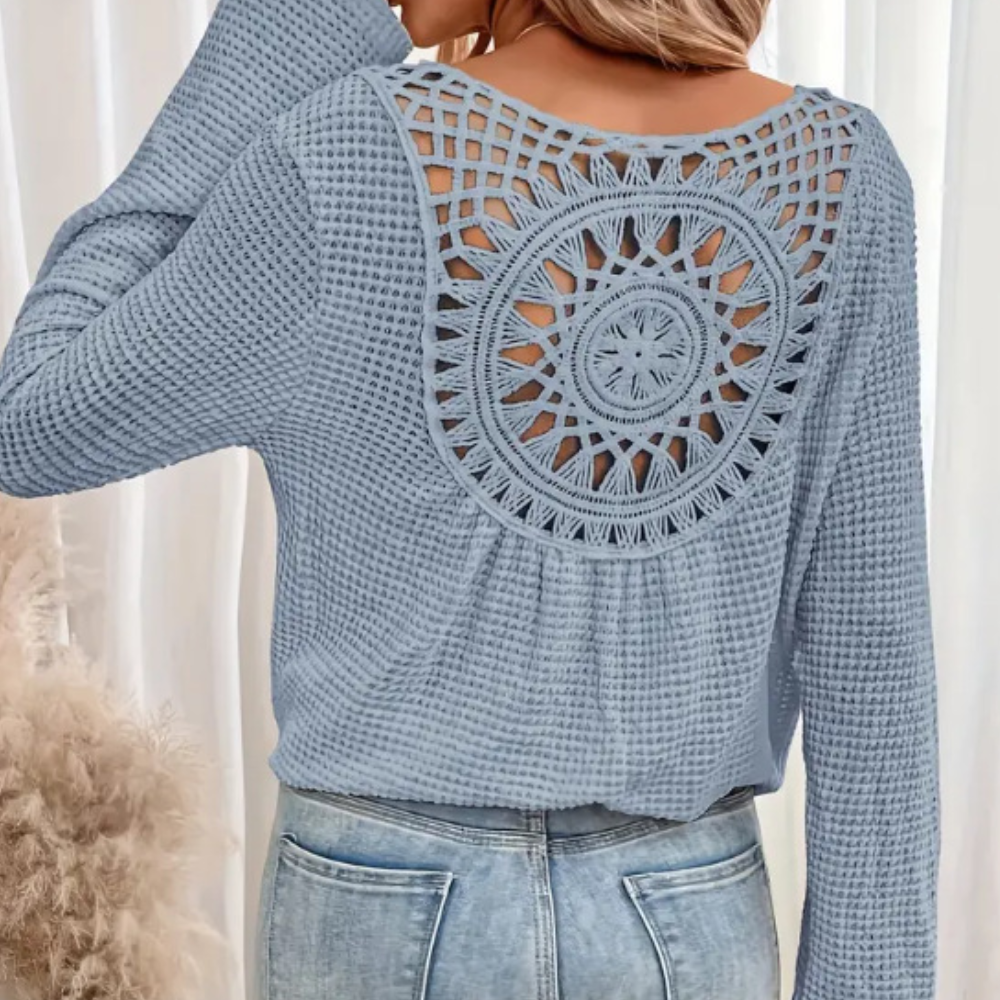 Crochet Back Sweater Pink Mandala Pattern Knit - Product detail 9