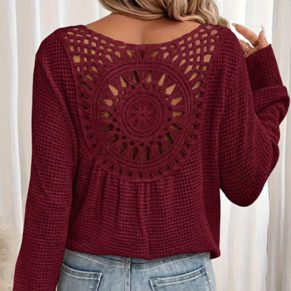 Crochet Back Sweater Pink Mandala Pattern Knit - Product detail 10