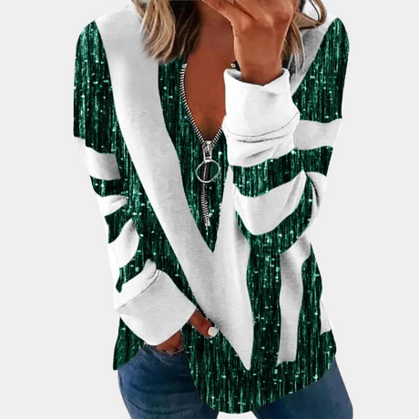 Modern Zip-Up Pullover  Emerald Metallic Pattern - Product detail 8