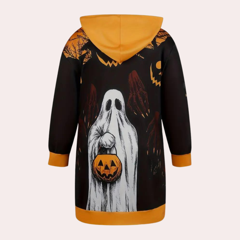 Halloween Hoodie Dress Ghost Pumpkin Print Design - Product example