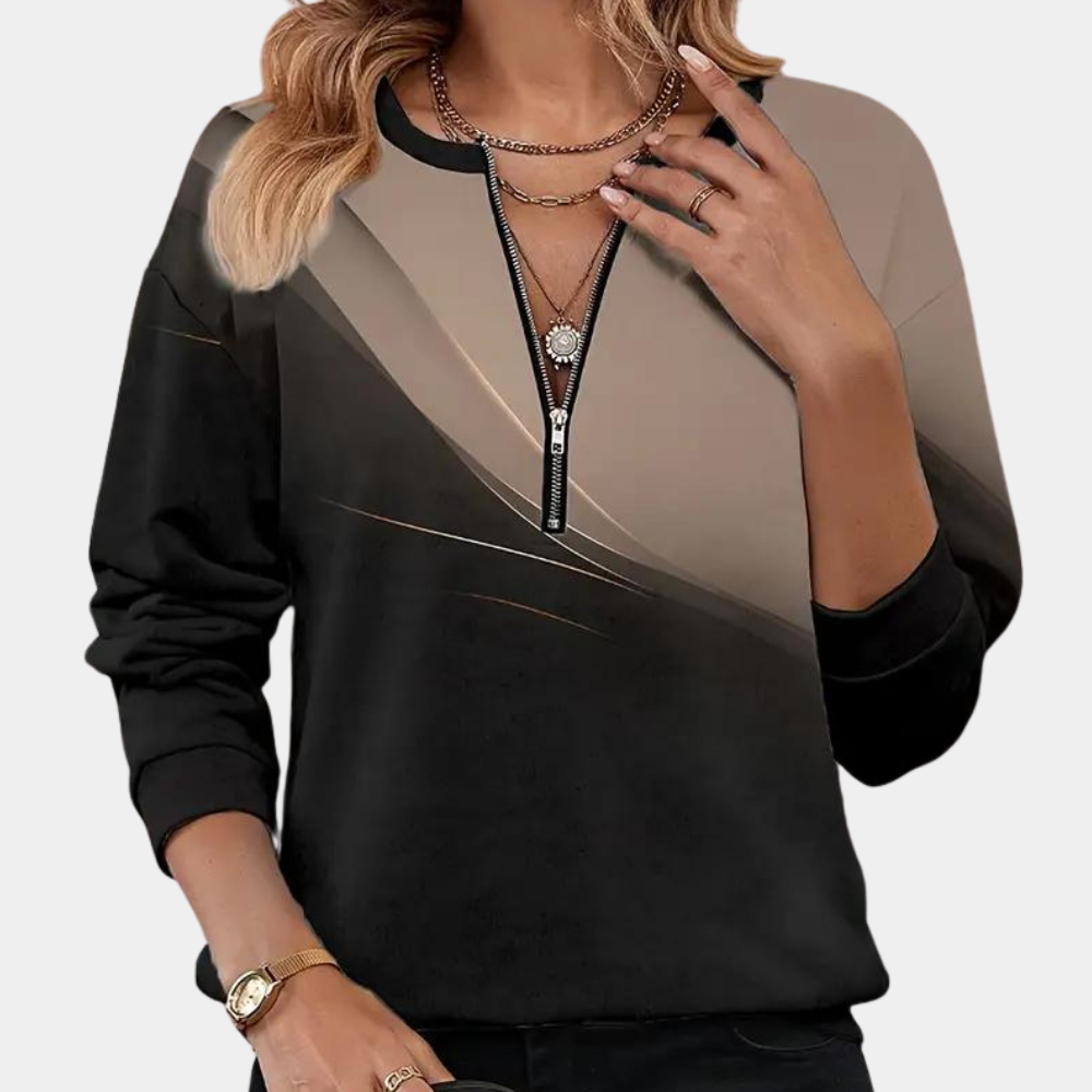 Modern Gradient Zipper Top Two-Tone Casual Design - Product detail 5