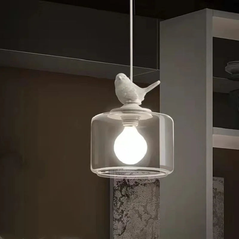 Modern Bird Pendant Light Glass Globe With Stone Accent - Product example