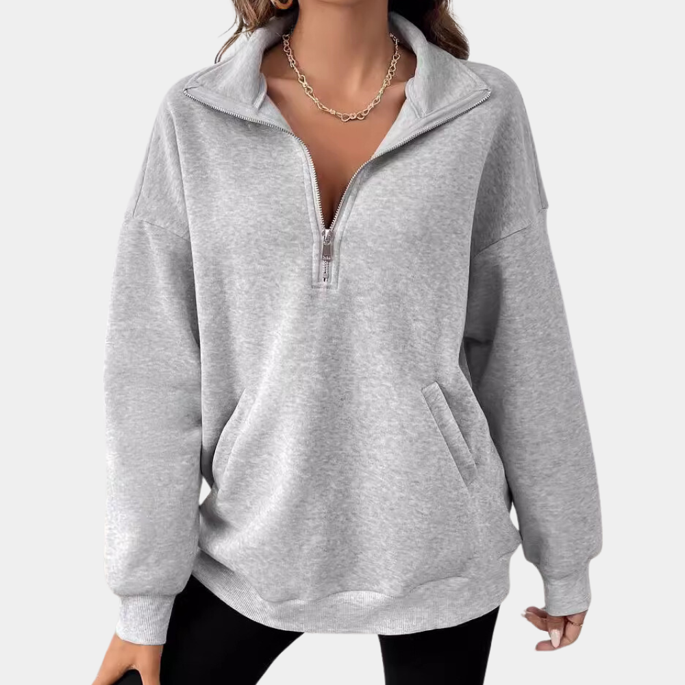 Half-Zip Sweatshirt Women Casual Cotton Blend Pullover - Detailed view