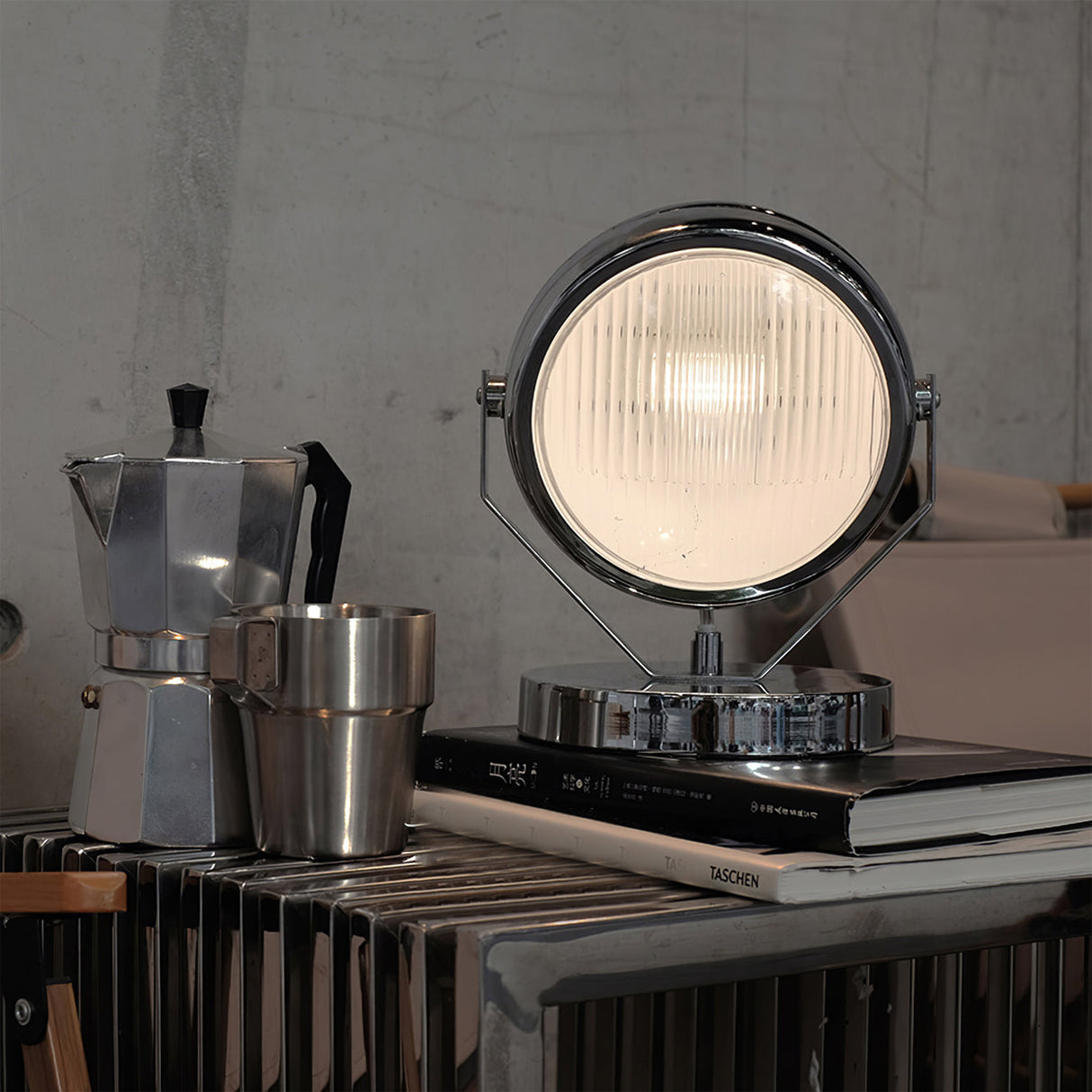 Industrial Table Lamp Chrome Glass Metal Design - Product example