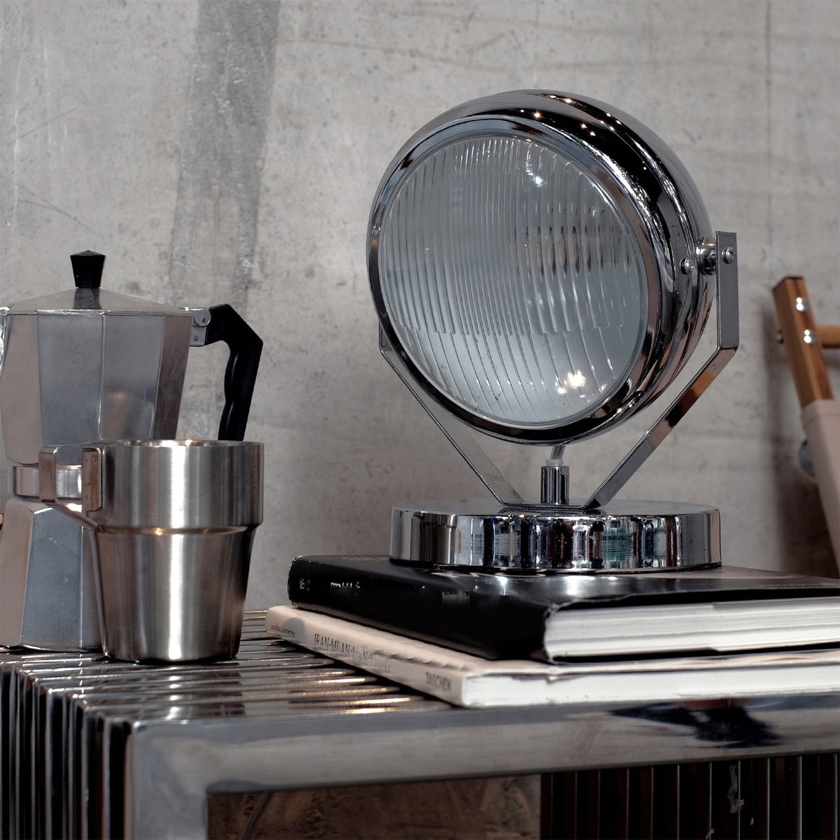 Industrial Table Lamp Chrome Glass Metal Design - Detailed view