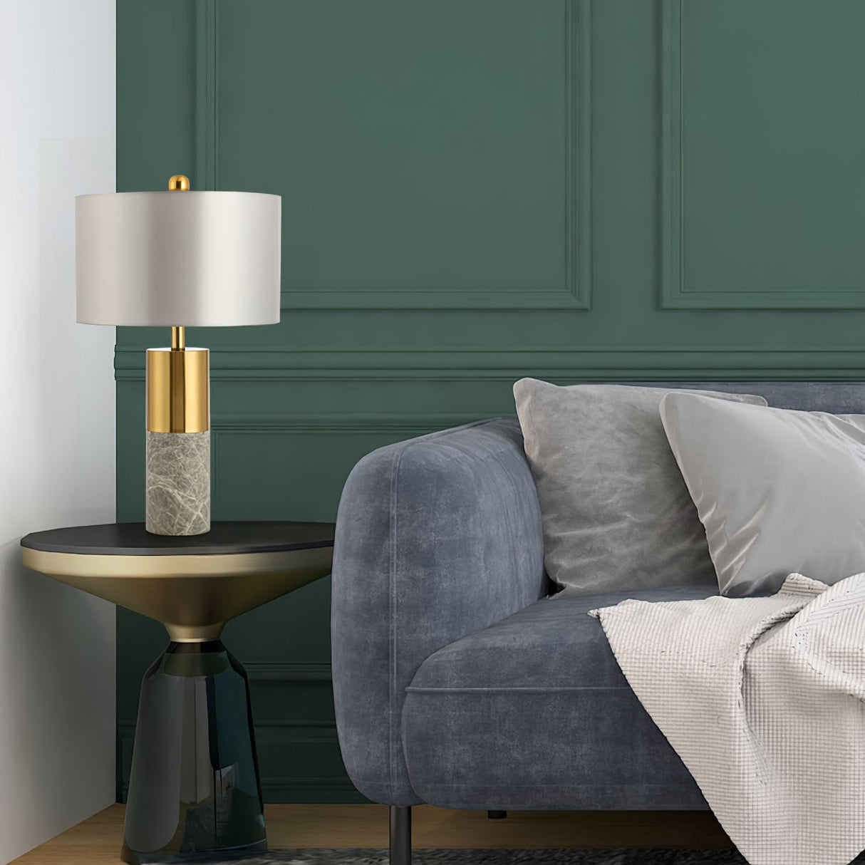 Modern Marble Table Lamp Gold Metal and White Shade - Product detail 10