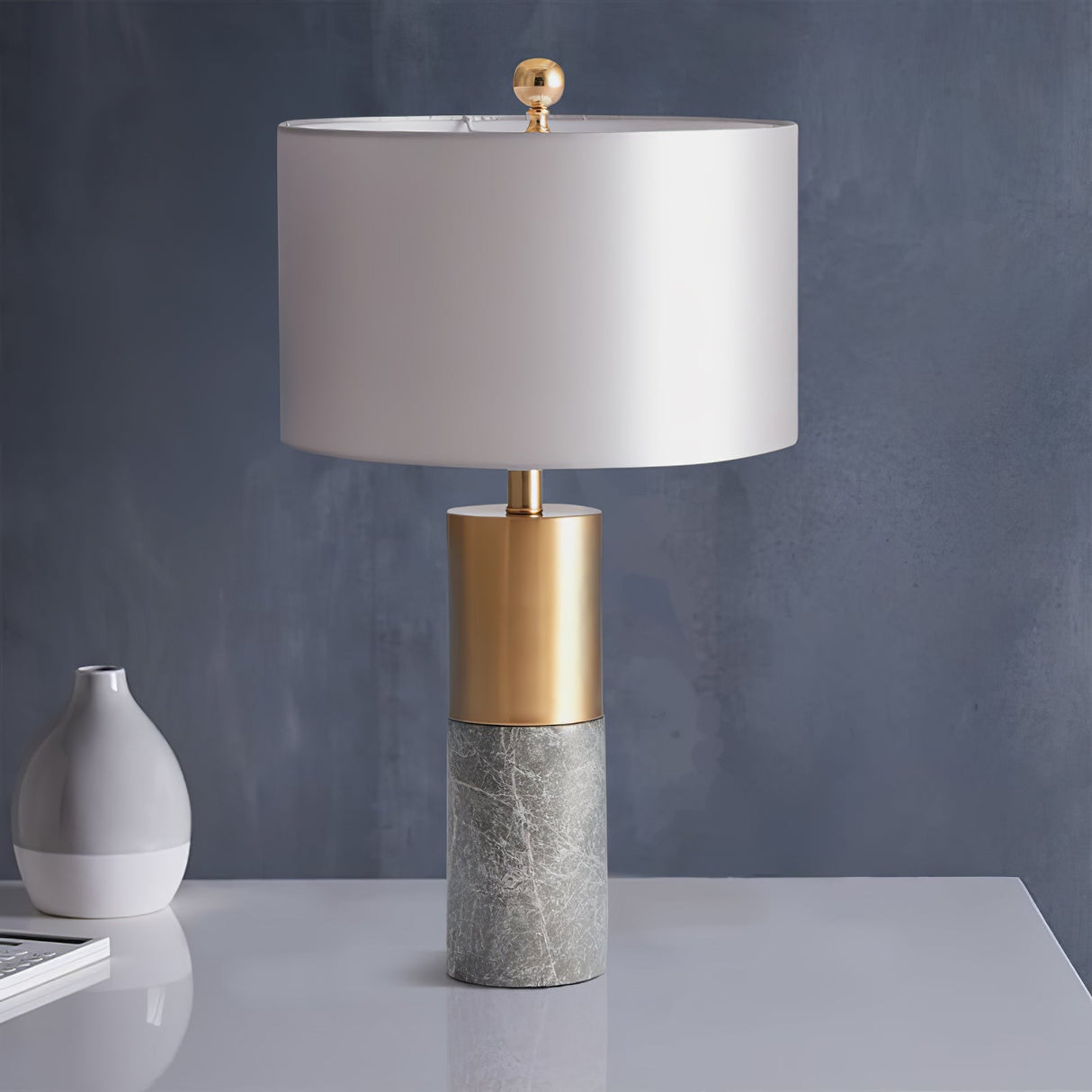 Modern Marble Table Lamp Gold Metal and White Shade - Product detail 5