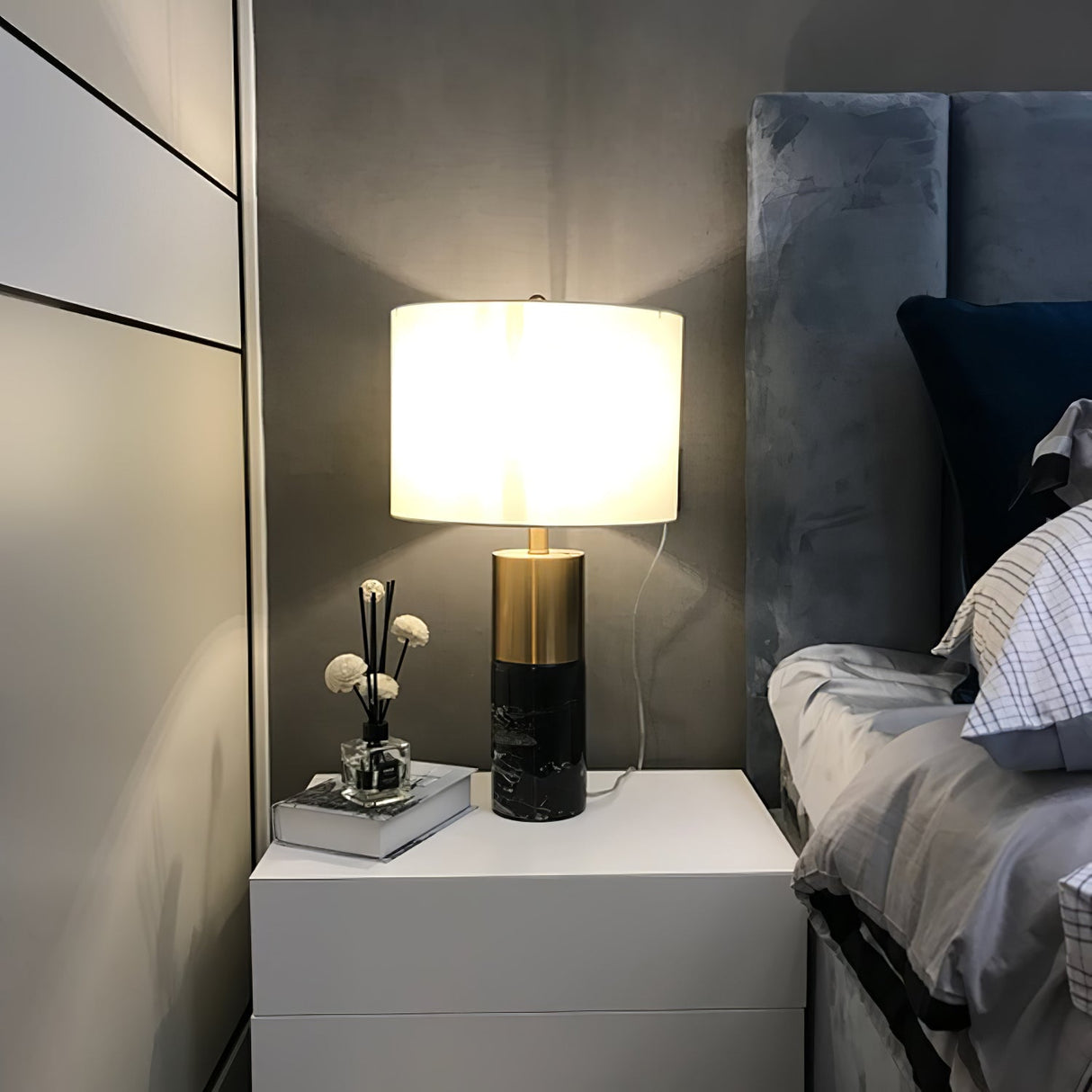 Modern Marble Table Lamp Gold Metal and White Shade - Product example
