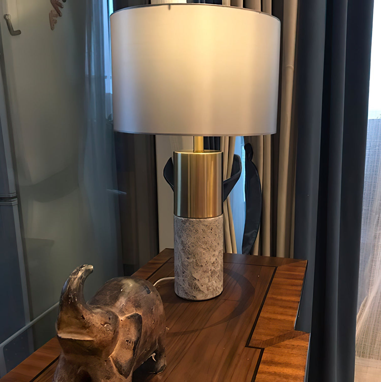 Modern Marble Table Lamp Gold Metal and White Shade - Product detail 8