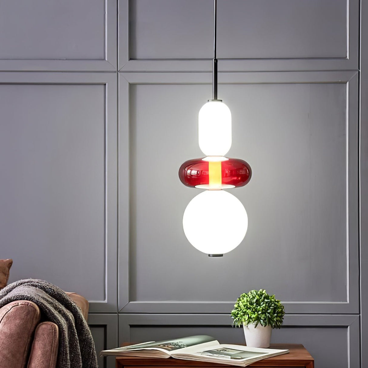 Modern Glass Pendant Light  Stacked Geometric Shapes - Detailed view