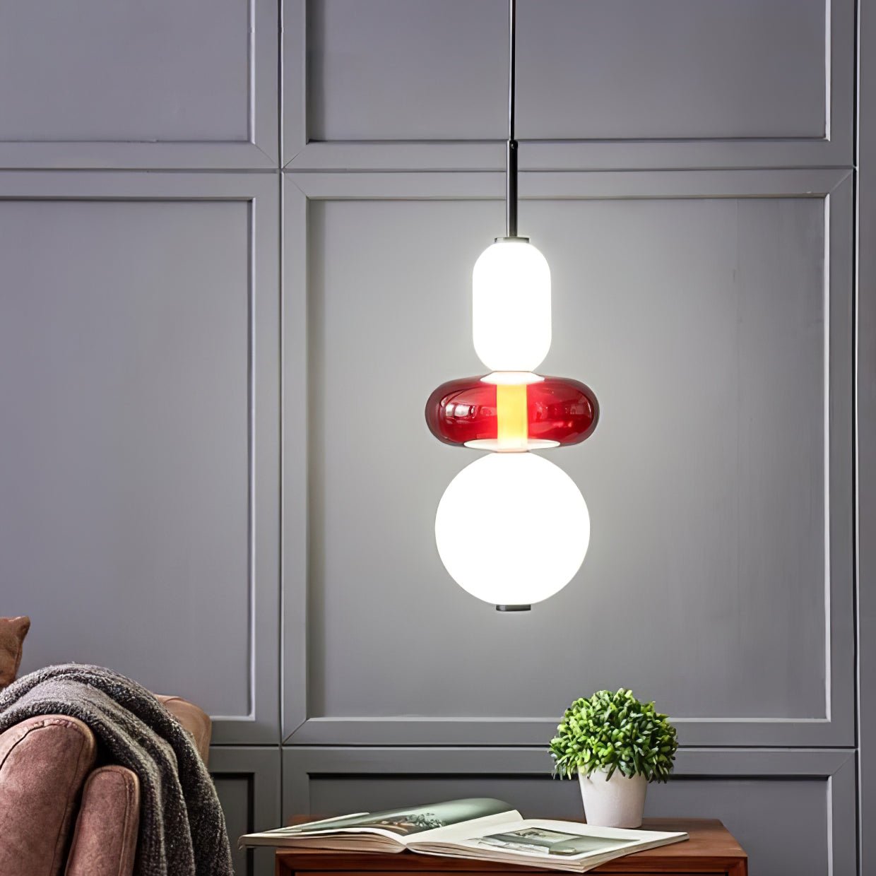 Modern Glass Pendant Light  Stacked Geometric Shapes - Detailed view