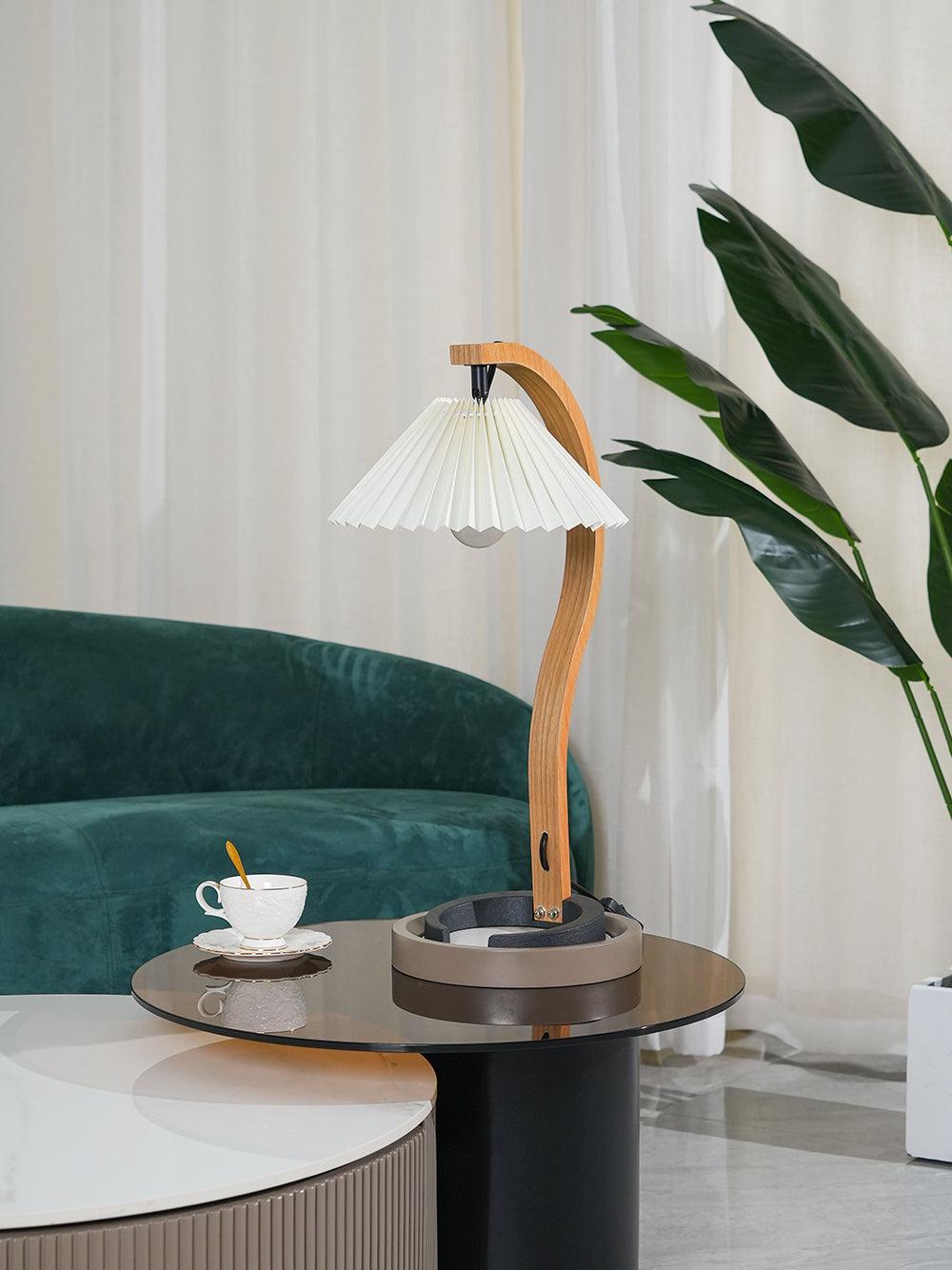 Scandinavian Table Lamp Curved Wood with Pleated Shade - Product detail 10