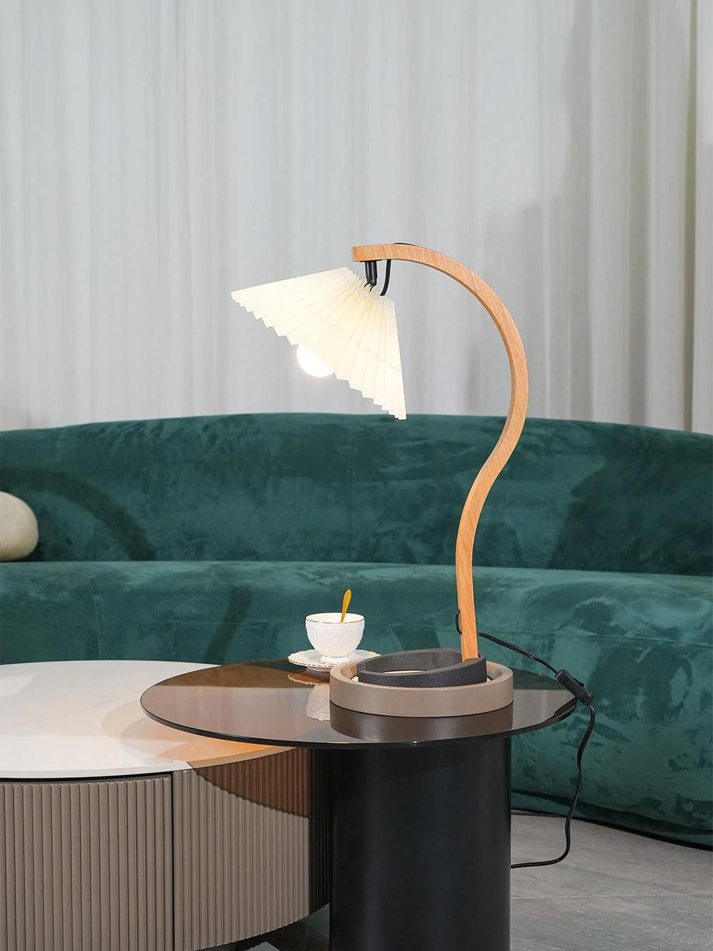 Scandinavian Table Lamp Curved Wood Pleated Shade - Product detail 20