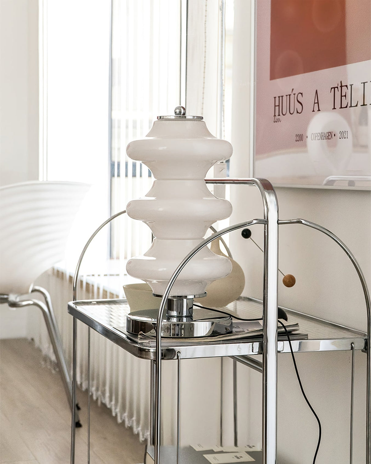 Modern Table Lamp White Glass Shade Chrome Base - Product example