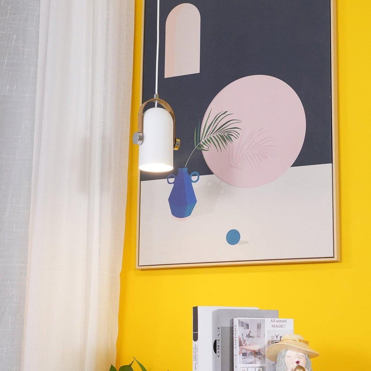 Modern Pendant Light Black Metal Wood Accent - Product detail 6