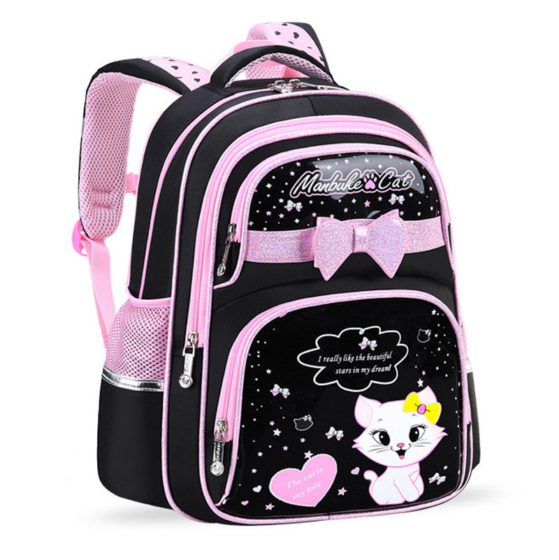 Kids Cat School Backpack  Pink Star Pattern With Pencil Case - Detailed view