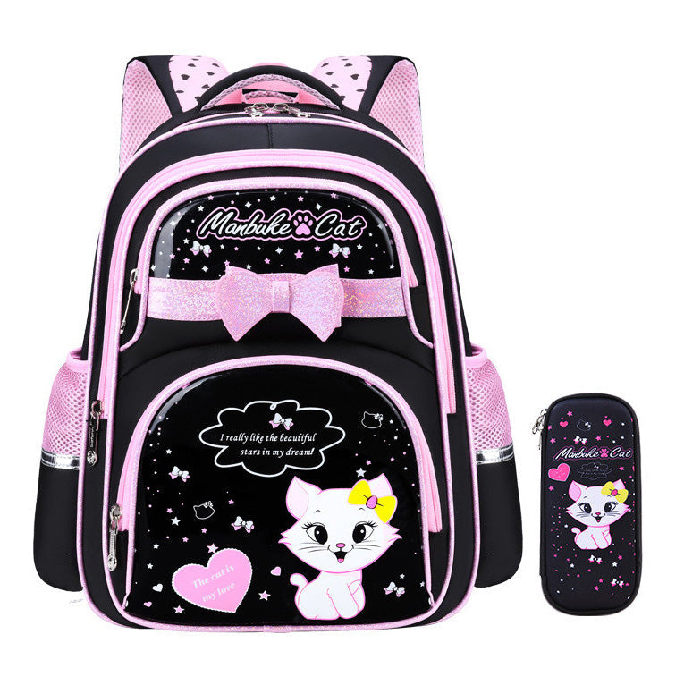 Kids Cat School Backpack  Pink Star Pattern With Pencil Case - Product showcase