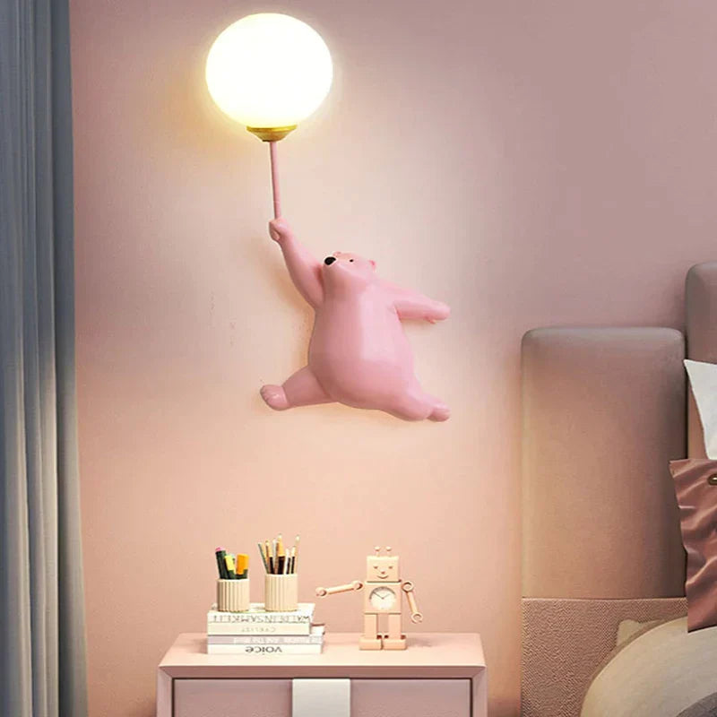 Kids Wall Lamp  Balloon Bear Design With Glowing Sphere - Detailed view
