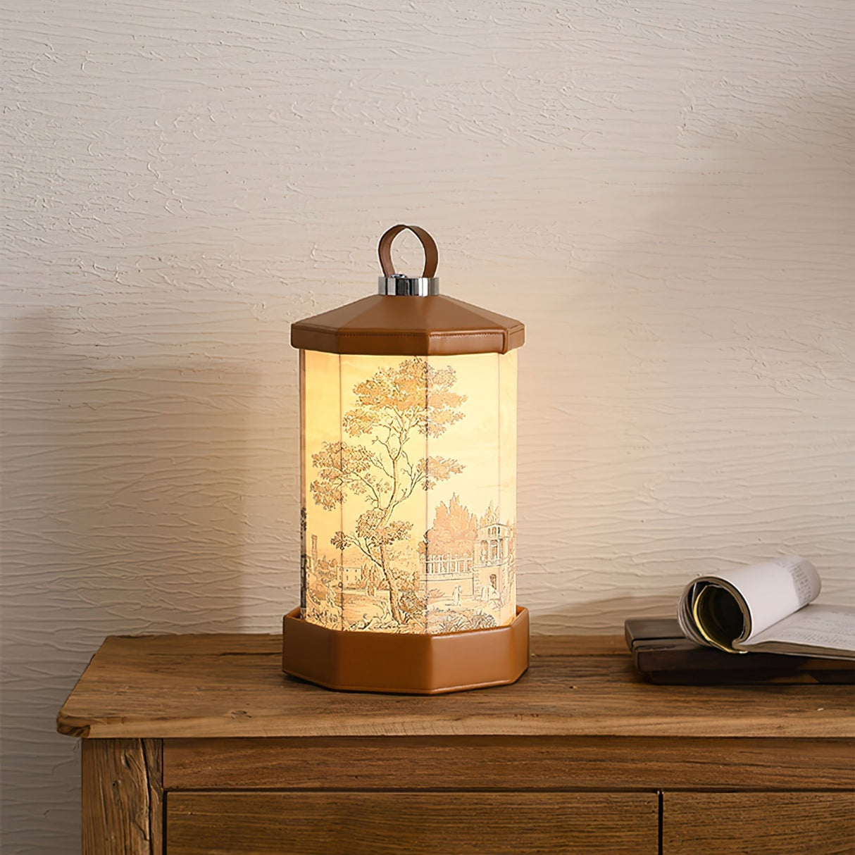 Portable Table Lamp Battery Powered Vintage Scene Design - Detailed view